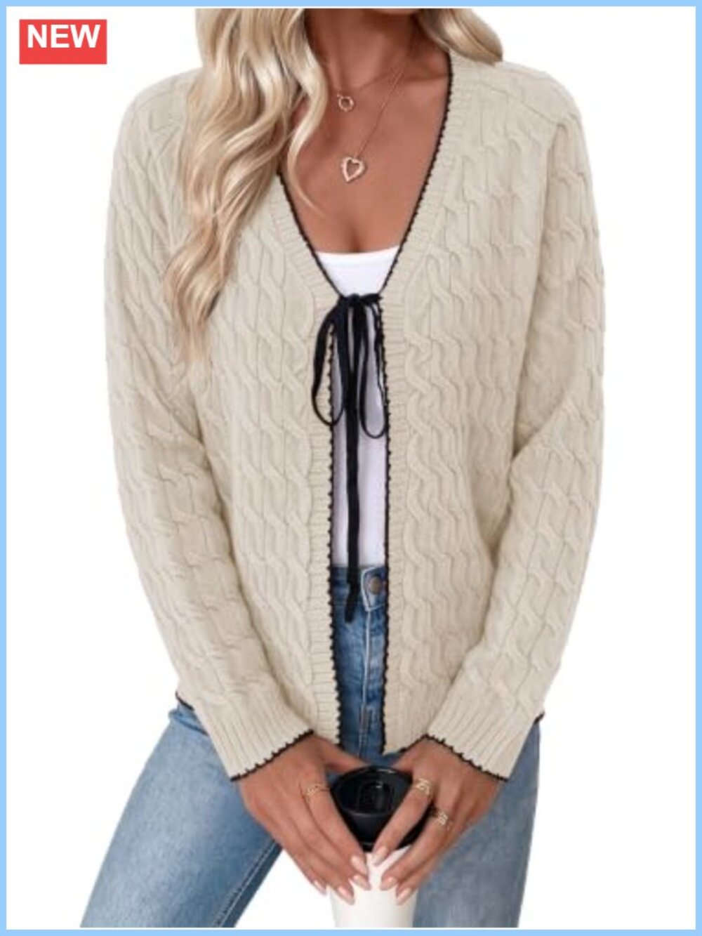 Chunky Cable Knit Bow Tie Front Cardigan Women's Sweater
